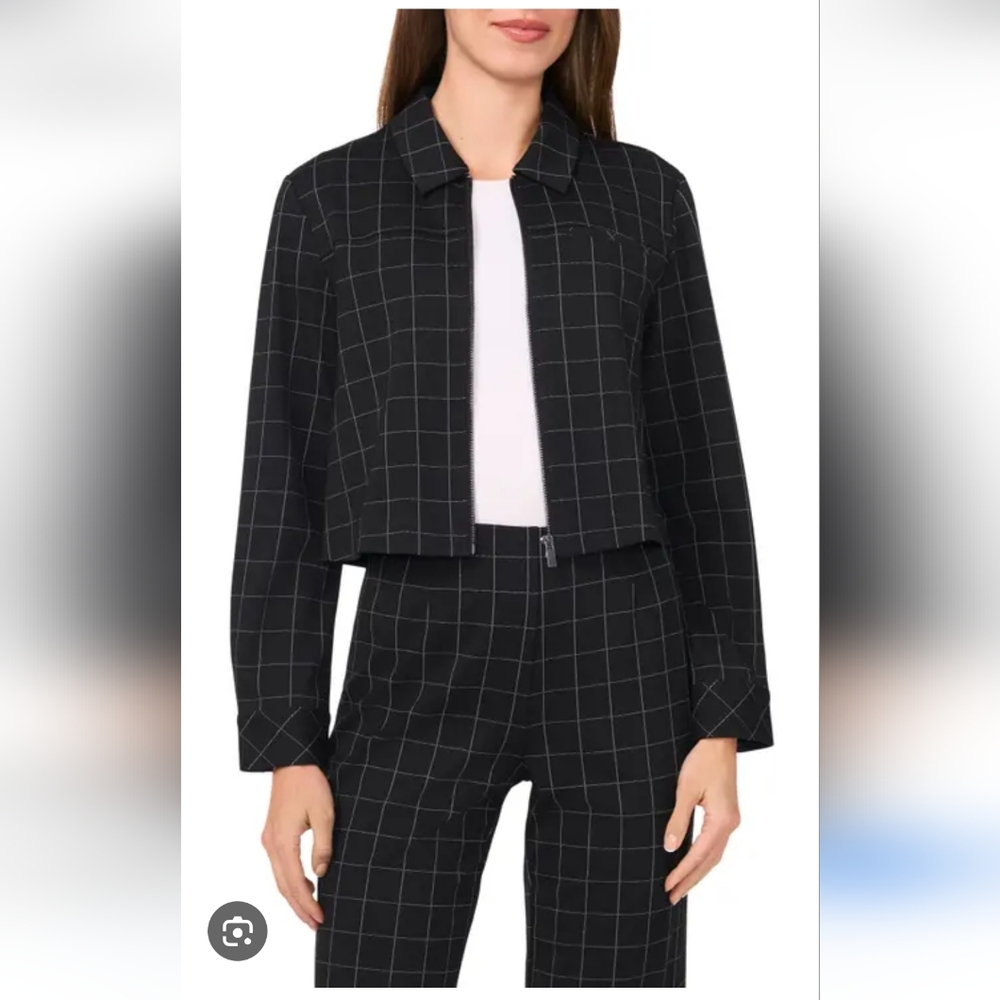 Windowpane Check Crop Zip-Up Jacket - image 1